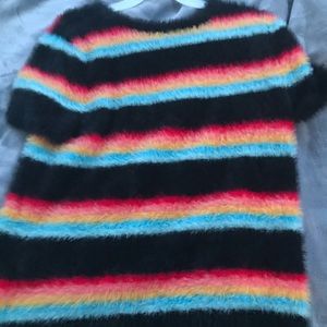 Medium Fuzzy Black, Neon Striped Shirt